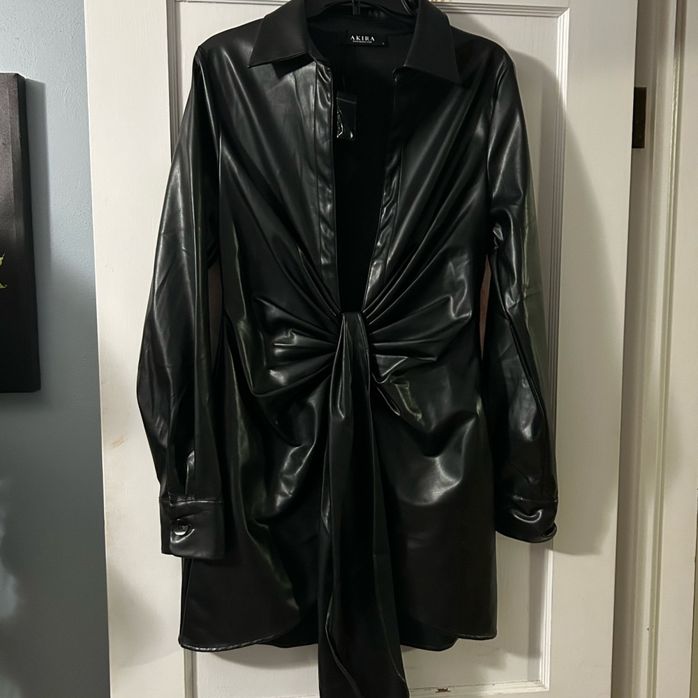 AKIRA Black Faux Leather Knot-Front dress